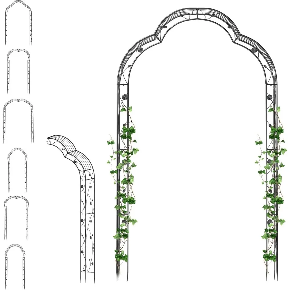 

Happygrill Garden Arch Trellis, 2 Sides 8.2FT Metal Archway Pergola with 6 Styles & Sharp Ends for Climbing Plants Roses Vines,