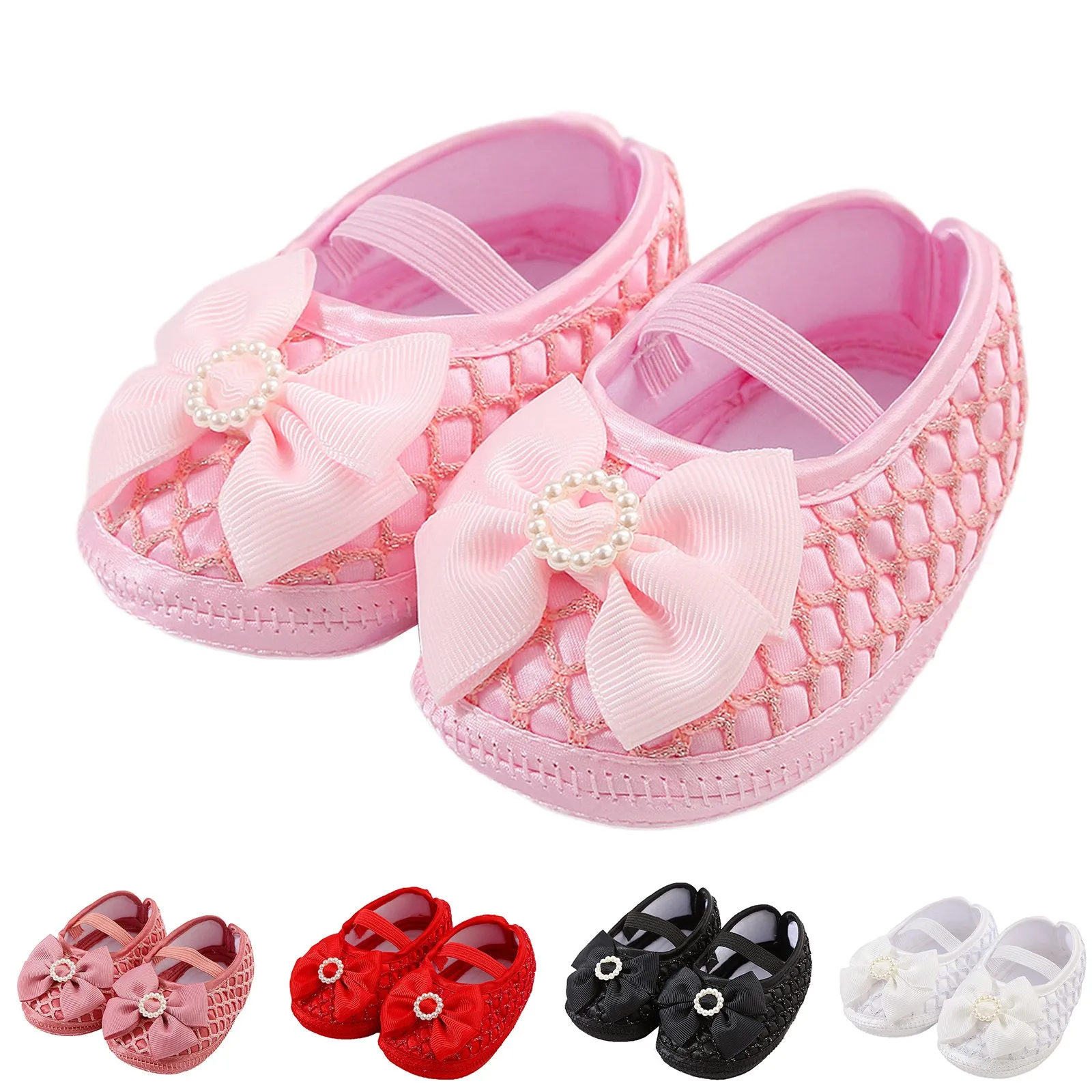 

Toddler Shoes For Girls Solid Color Bowknot Pearl Soft Sole Baby First Walkers Flats Infant Princess Home Casual Baptism Shoes