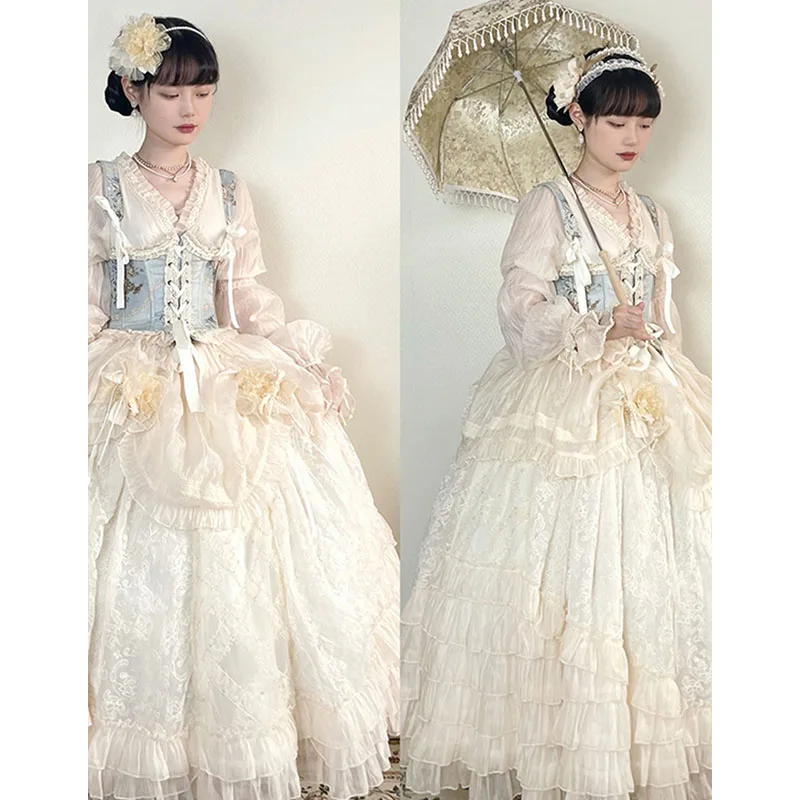 Vestido de boda de flores Lolita para mujer, precioso vestido de Escape de industria pesada