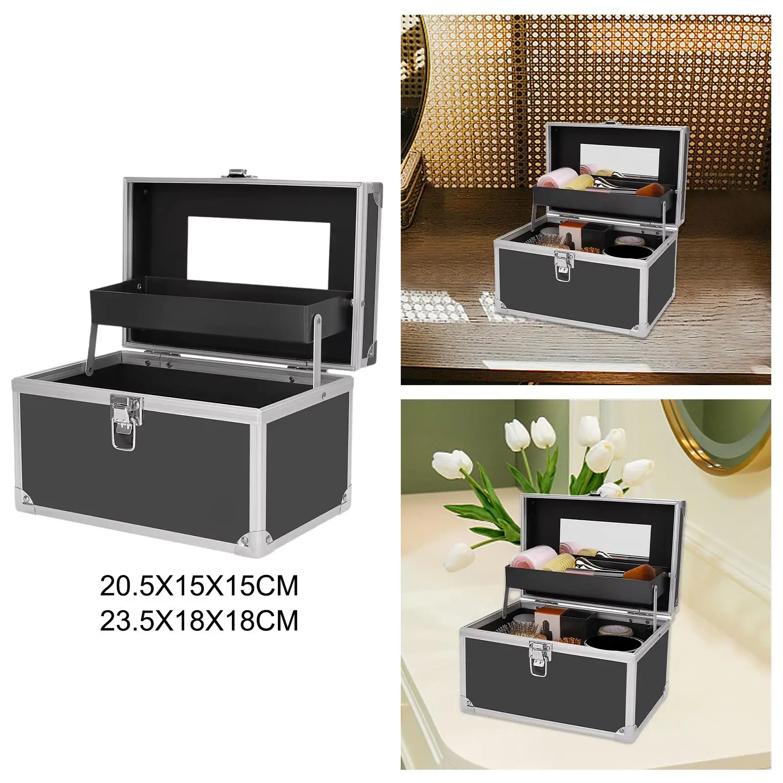 حقيبة مستلزمات الأظافر لتنظيم المكياج وحقيبة حمل للسفر مع مقبض للمكياج