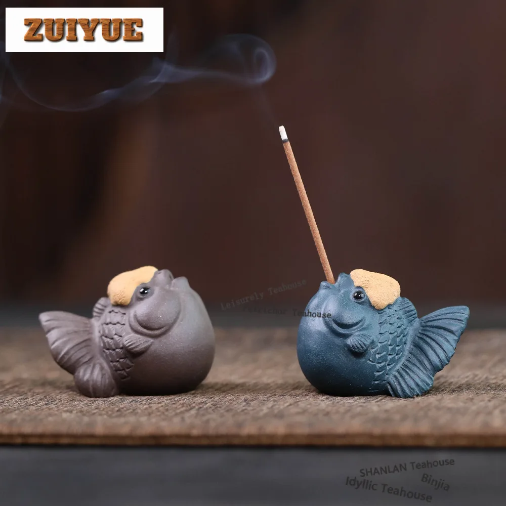 Yixing Purple Clay Fish Incense Holder Water Fountain Decoration Incense Burners Aromatherapy Censer Chinese Tea Set Craft