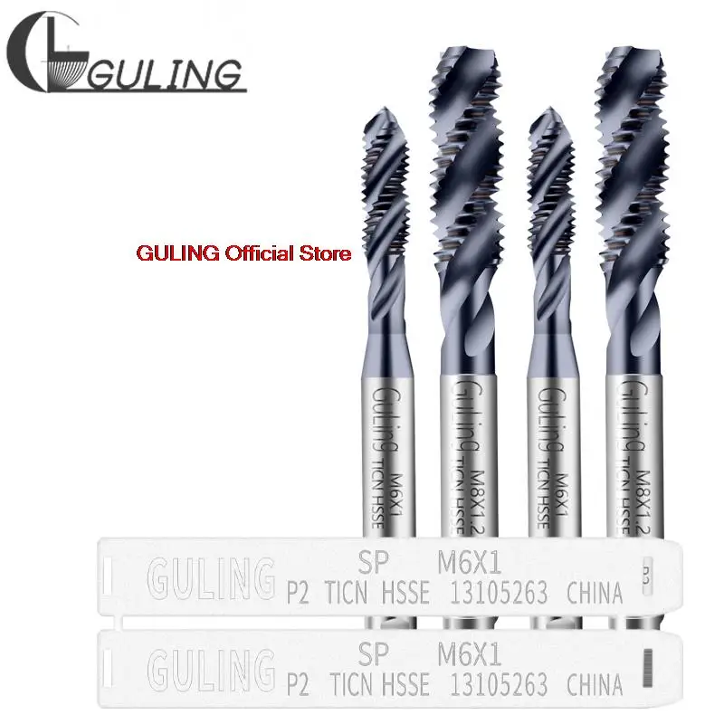 GULING HSSE-M35 TICN Coating  JIS Standard Spiral Fluted Tap M2 M3 M4 M5 M6 M8 M10 M12 Metric Machine Screw Thread Taps