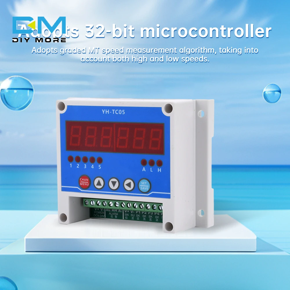 YH-TC05 12-24V 5-Channel 0.56Inch Digital Display Tachometer Non-Contact Motor RPM Tachometer Hall Sense Stop Meter with Modbus