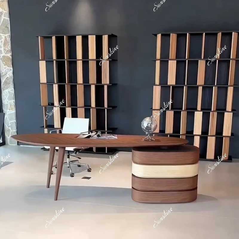 

New Chinese style, desk and chair combination, modern simple light luxury solid wood, corner workbench