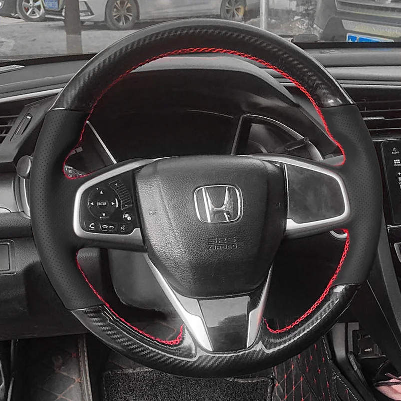 

For Honda Civic 10th 2016-2022 CRV CR-V 2017-2022 Hand Sewn Needle Thread Car Steering Wheel Cover Accessories Genuine Leather