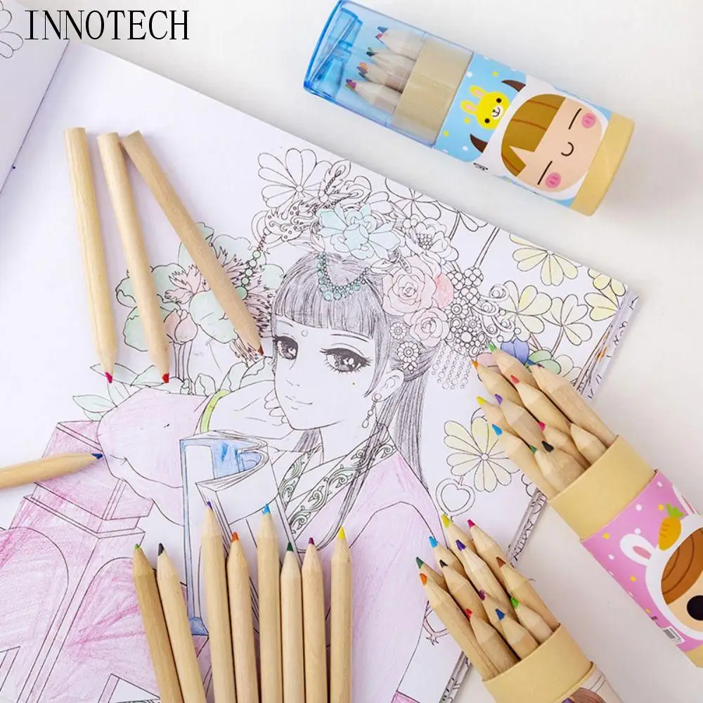 

12 шт., 12 цветов, набор карандашей для рисования мультфильмов, ручная роспись, школьные канцелярские принадлежности с точилкой для карандашей, рисунок