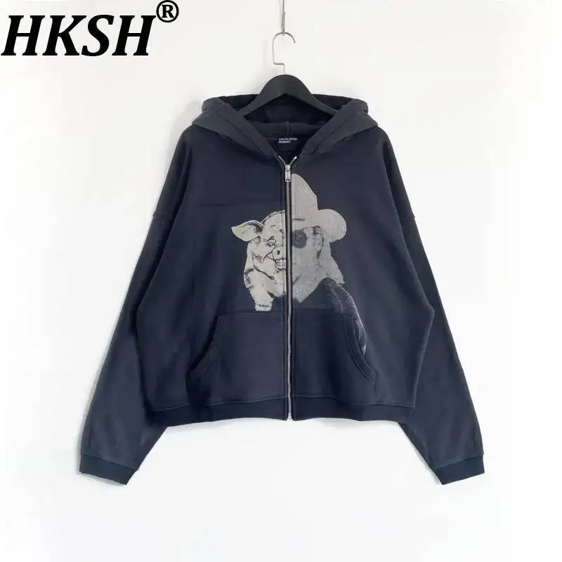 

HKSH Spring New Men Tide Dark Punk Washed Fleece Print Loose Hoodies High Street Casual Chic Ins Vibe Fashion Sweatshirt HK22525