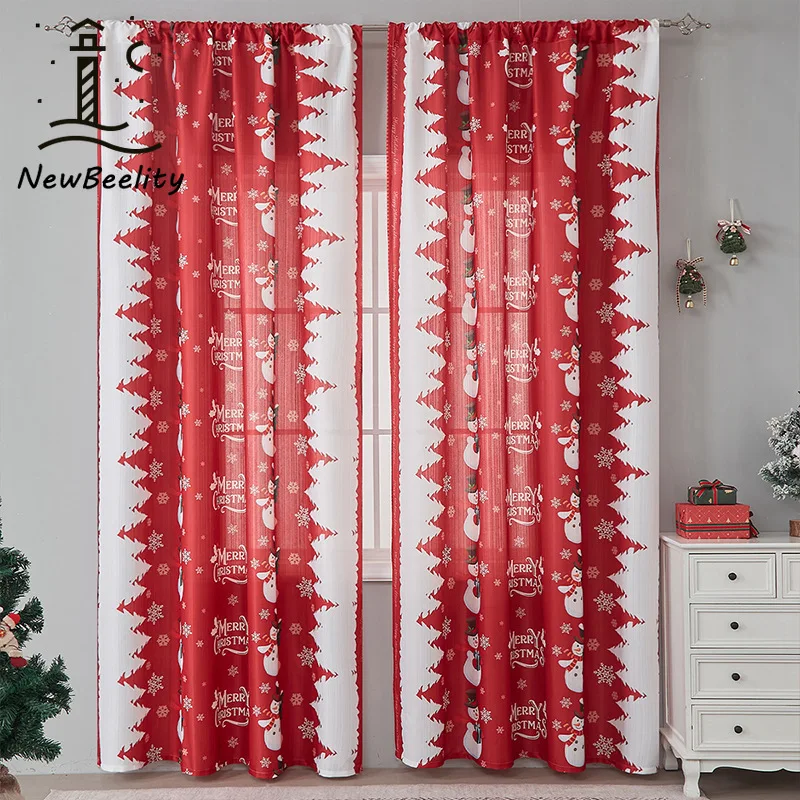 

New American Christmas Curtain Christmas Theme Print Curtains for Living Room Bedroom Dining Romantic Decoration Drapes Tulle