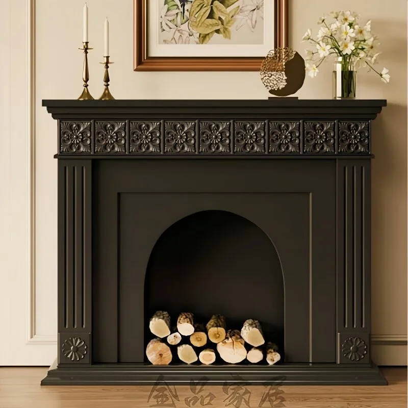 Customized Simple American Solid Wood Carving Flower Porch Rack Decorative Simulation Furnace Fireplace Cabinet Living Room Home