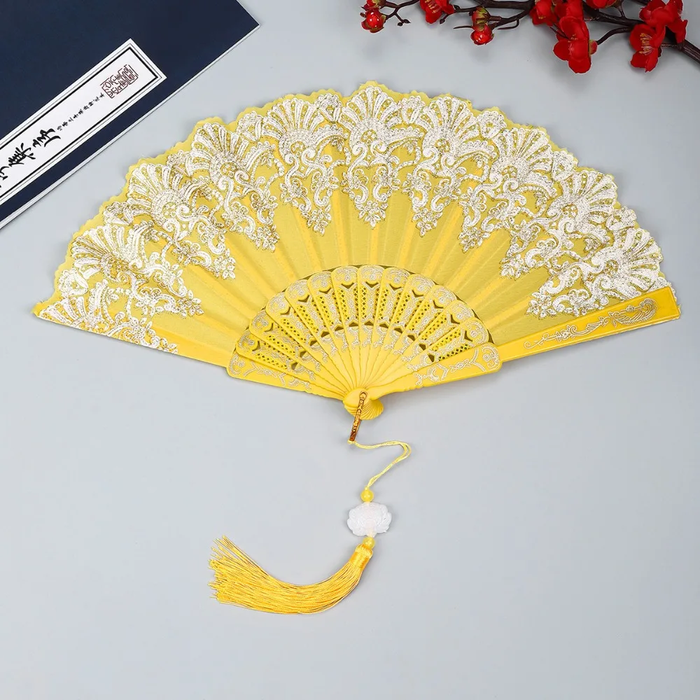 

Вышитый складной веер, разноцветный, с горячим тиснением золотом, реквизит для фотосъемки, китайский свадебный тканевый веер