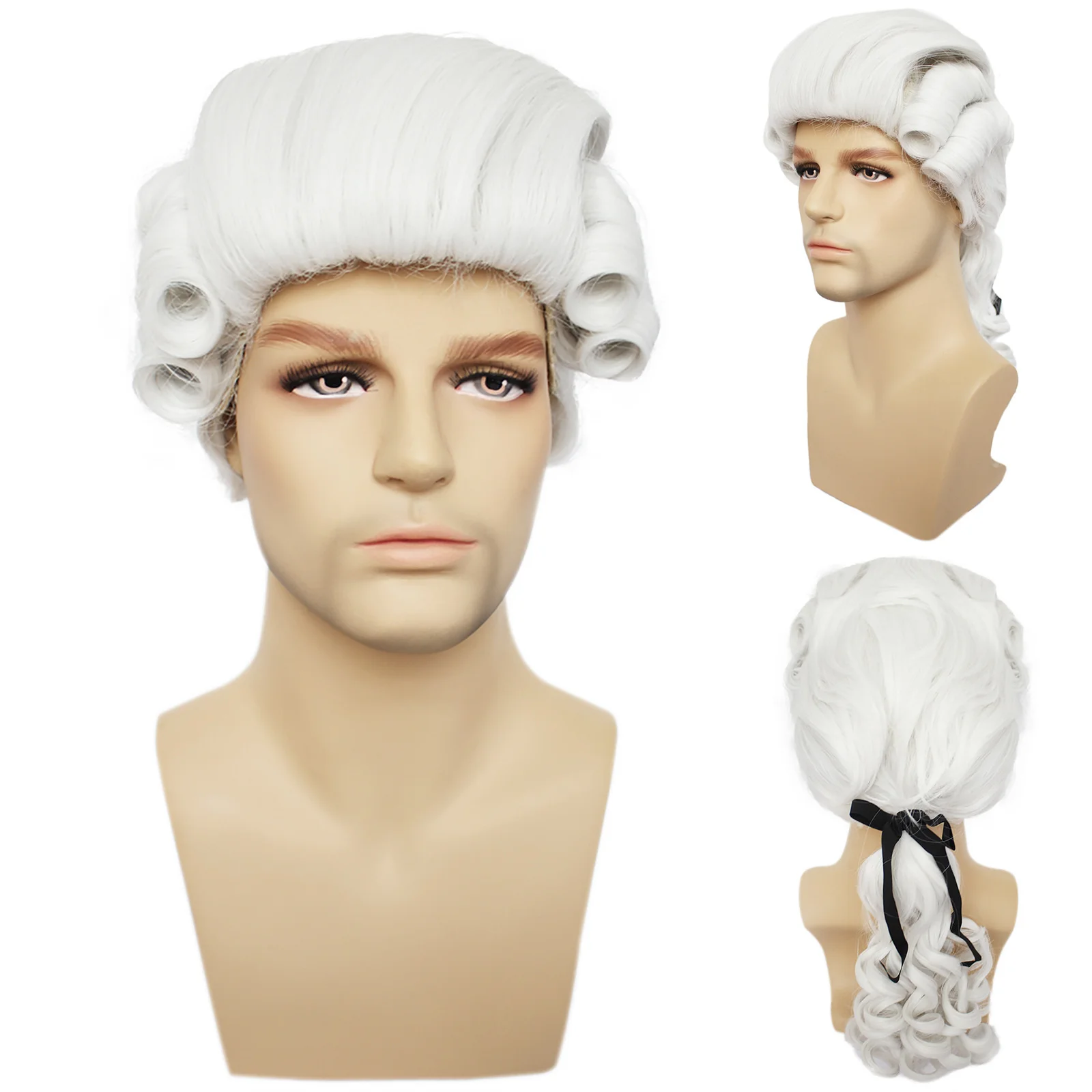 Men Wig Male Colonial Cosplay Wig Baroque Washington Cosplay Costume Gentleman Lawyer Wigs Halloween Carnival Accessories