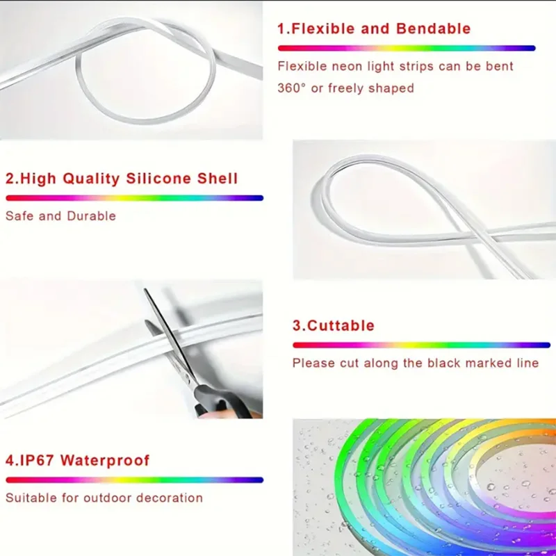 Neon LED Strip Lights DC5V RGBIC Neon Rope Light 60LEDs/M with Music Sync Dreamcolor Chasing Strip Tape for Home Decor Lighting