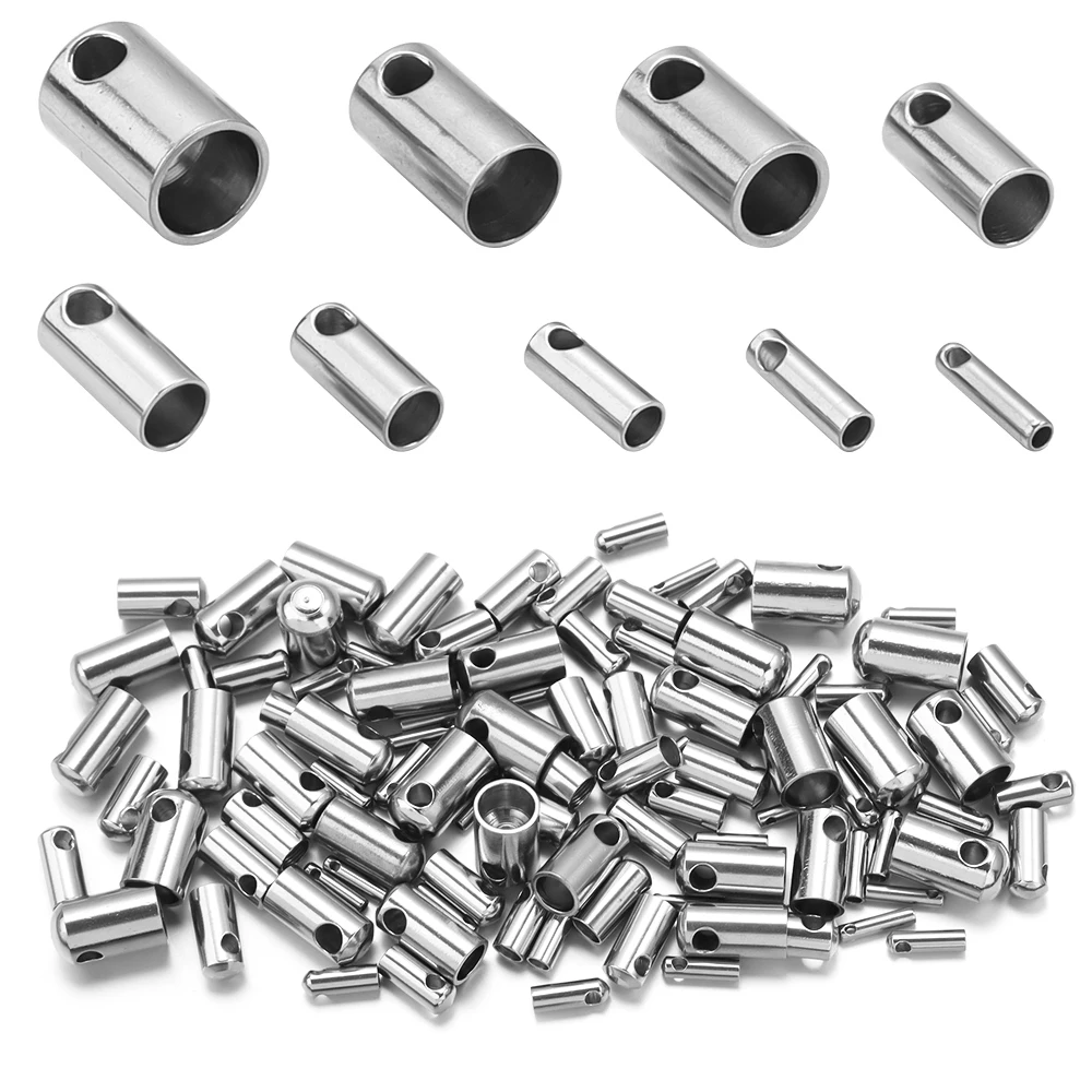 30pcs/lot Fit 1 2 3 4 5mm Stainless Steel Leather Cord End Crimp Caps Beads End Tip Cap For DIY Jewelry Making Findings Supplies