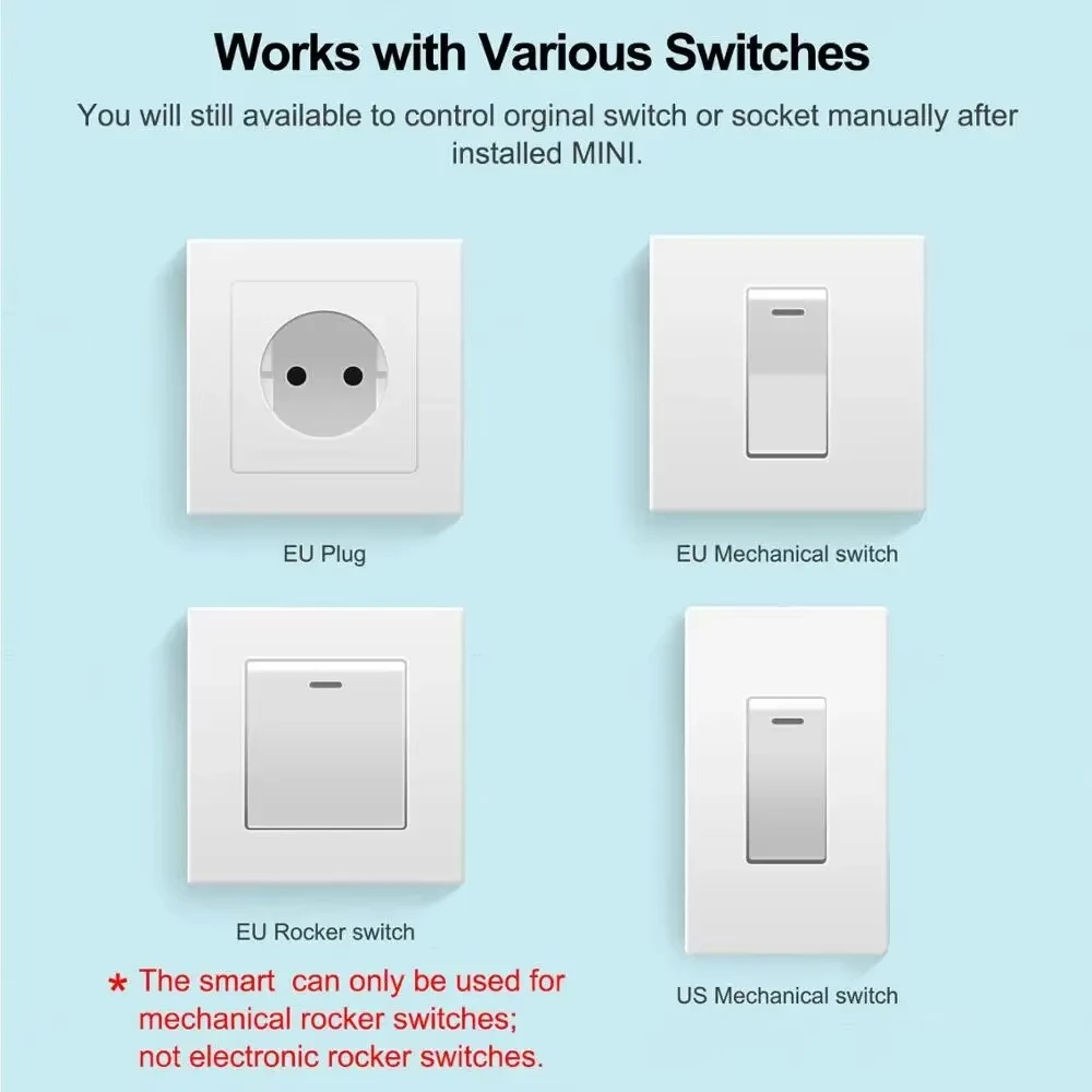 Interruptor WiFi Mini de 16A con Control Bidireccional, Compatible con la Aplicación Tuya Smart Life, Módulo Inteligente para el Hogar, Funciona con Alexa y Google Home