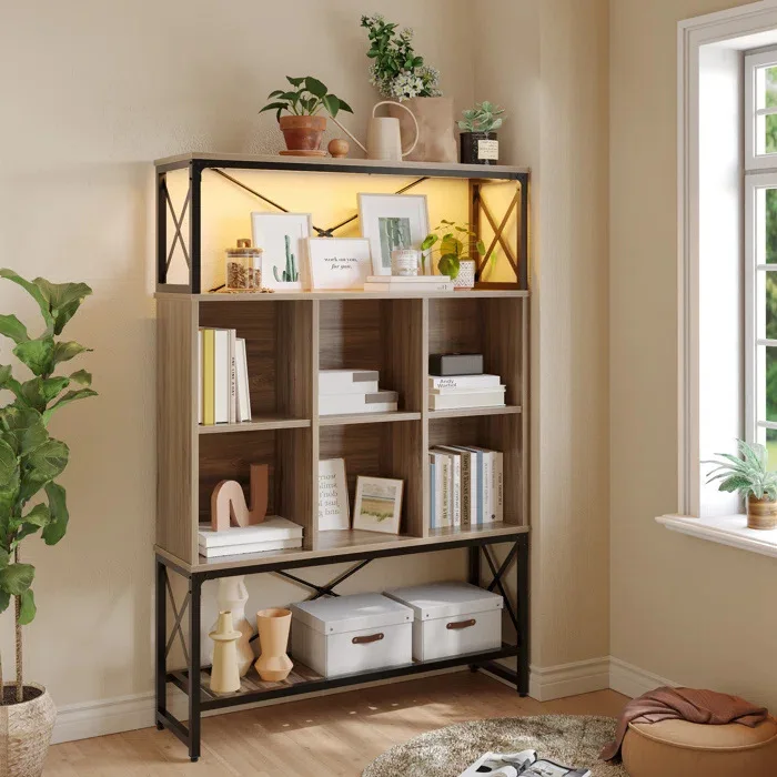 New custom 43-inch wide bookshelf with LED lights with open bookshelf oversized storage can be customized