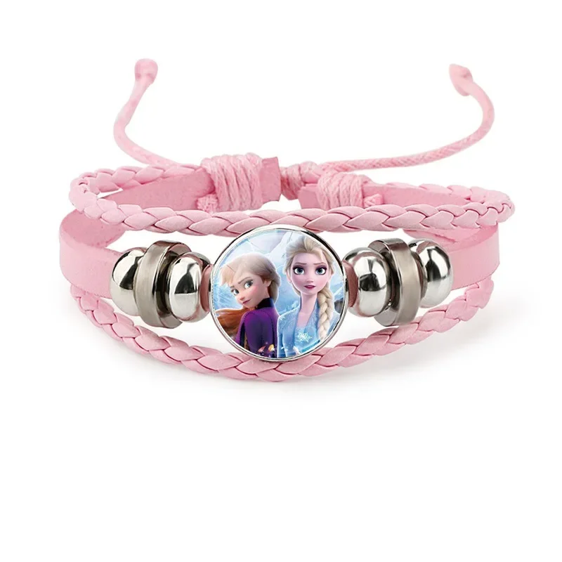 2024 New Disney Leather Bracelets Elsa Anna Frozen Princess Series Jewelry Accessories Trendy Cartoon Girls Bracelets Kids Gifts