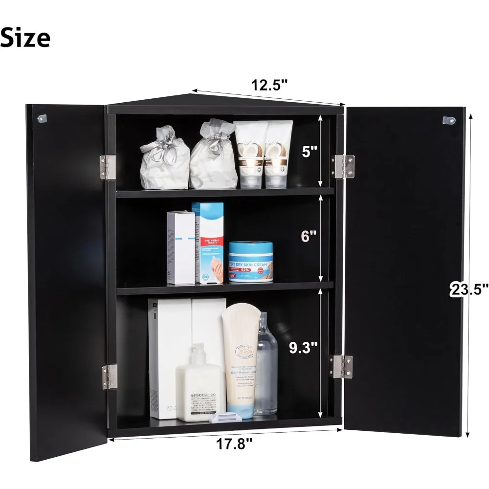 خزانة أدوية مثبتة على الحائط مع مرآة وأرفف ثلاثية للحمام باللون الأسود