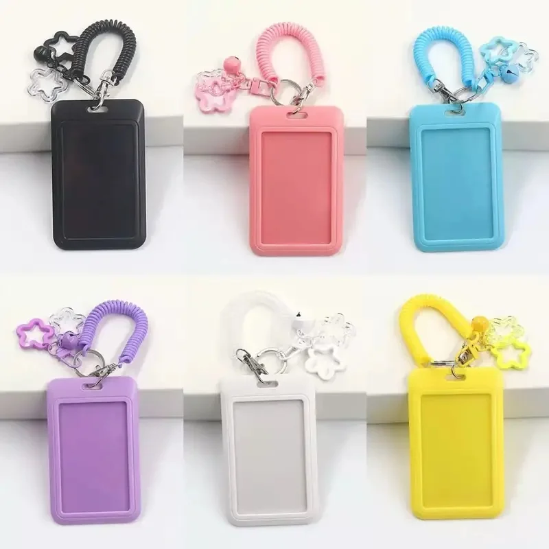 Colorful Plastic ID Card Holder Cute Keychain Wristlet Lanyard Star Retractable Spring Lanyard with ID card Holder Gifts