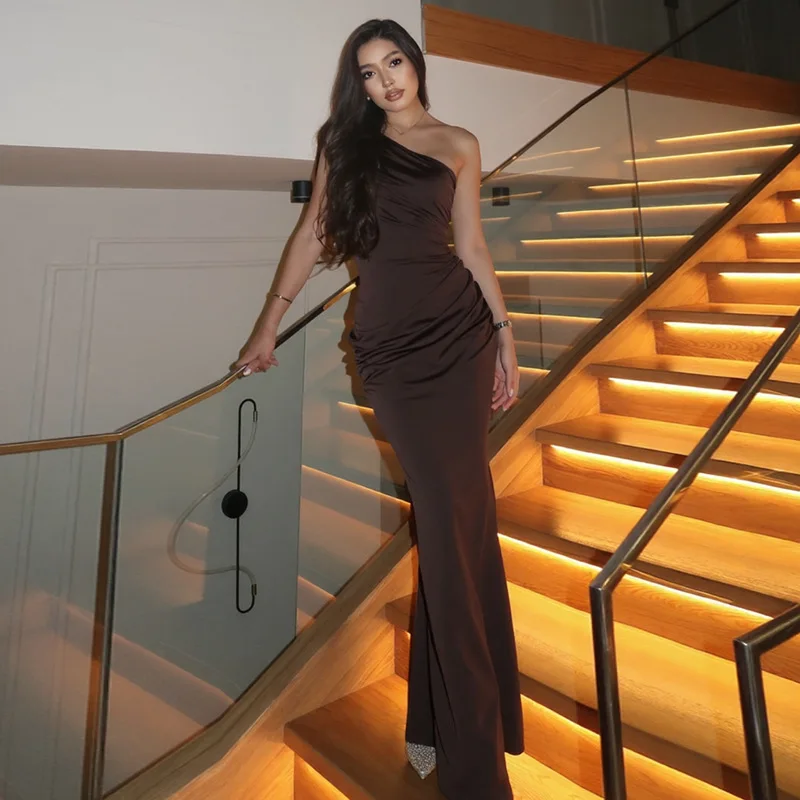 

New Fashion Single Shoulder Slim Patchwork Bodycon Long Dress Women