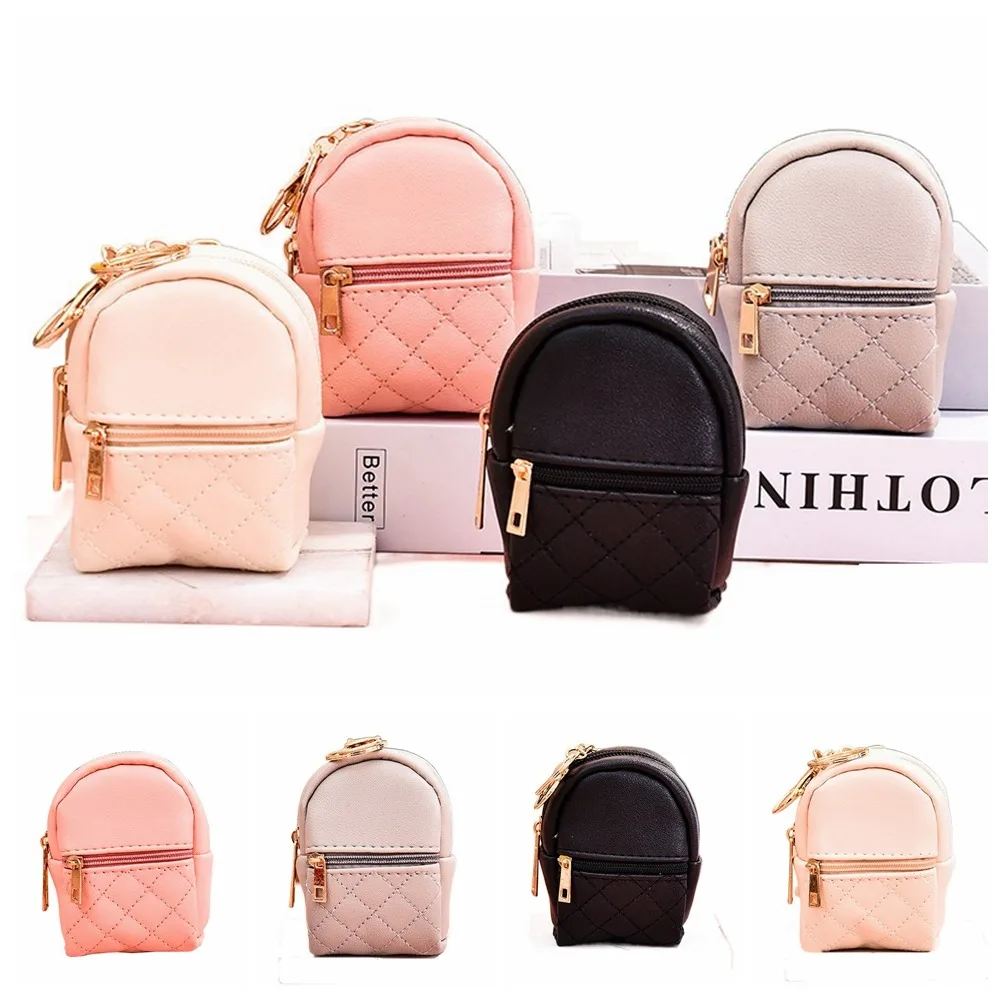 Backpack Shape Earphone Mini Storage Bag with Keychain Portable PU Mini Coin Purse Cute PU Leather PU Small Wallet Student