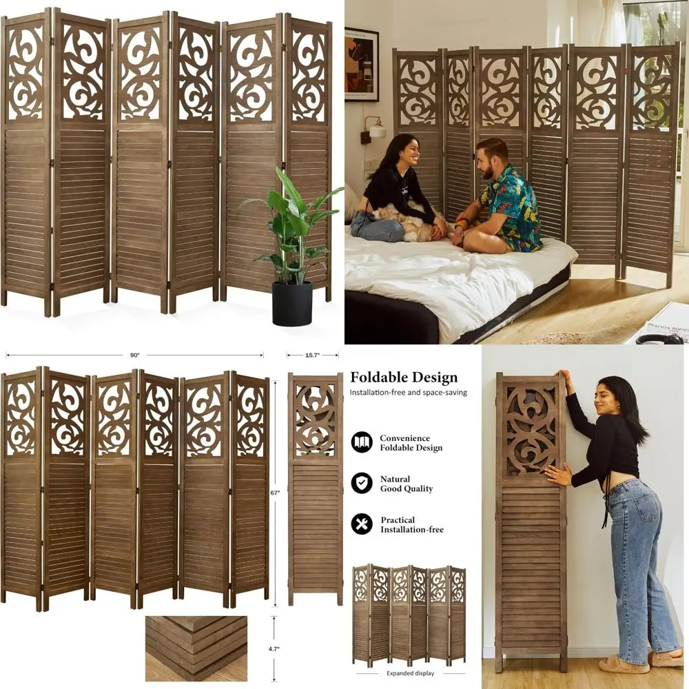 Divisor de habitación plegable de 6 paneles tallados en madera, para interiores, exteriores, hogar, oficina, jardín, terraza, pantalla divisoria portátil de 67x90 pulgadas