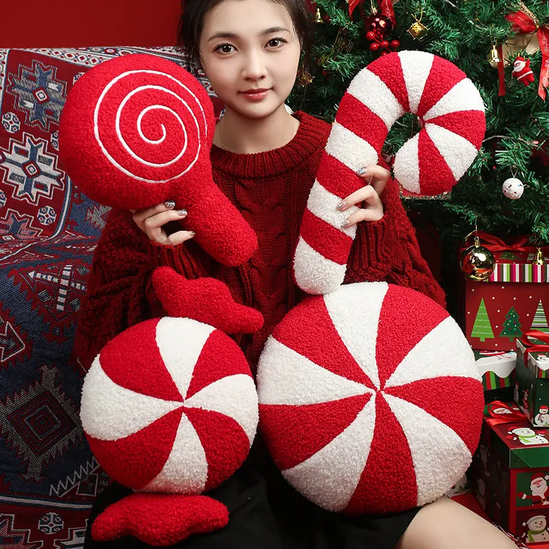 New Classic Christmas Series Throw Pillow Candy Lollipop Snowflake Xmas Balls Doll Soft Sofa Cushion Festival Decor ﻿