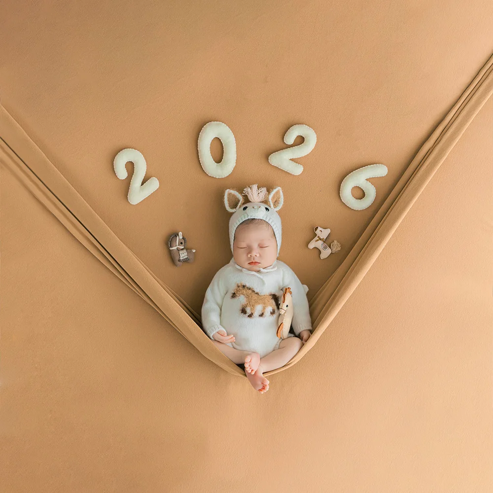 Zodiac Horse Theme Newborn Photography Props Knitted Horse Hat+Baby Romper Photo Set Mini Doll Prop for Studio Shoot Accessories