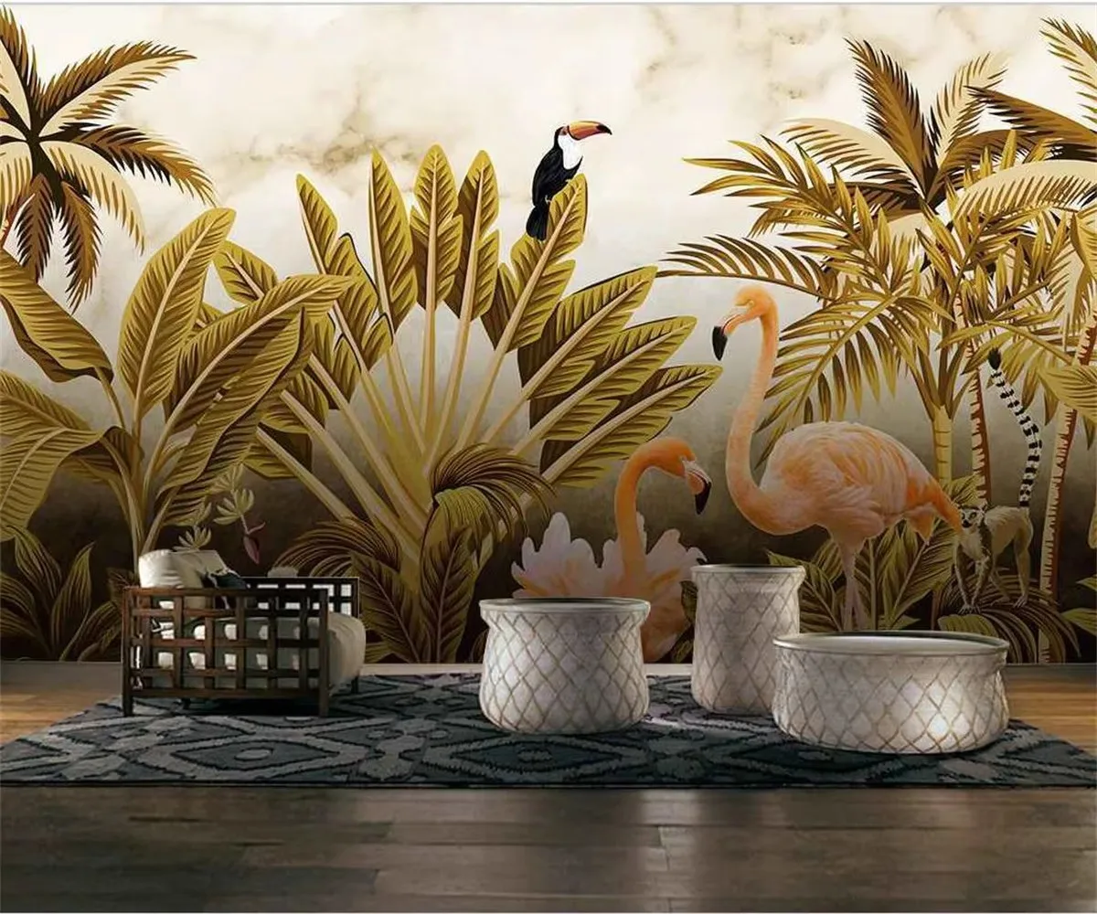 Custom wallpaper modern Nordic tropical plants forest flamingo home background wall decoration  3d wallpaper papier peint