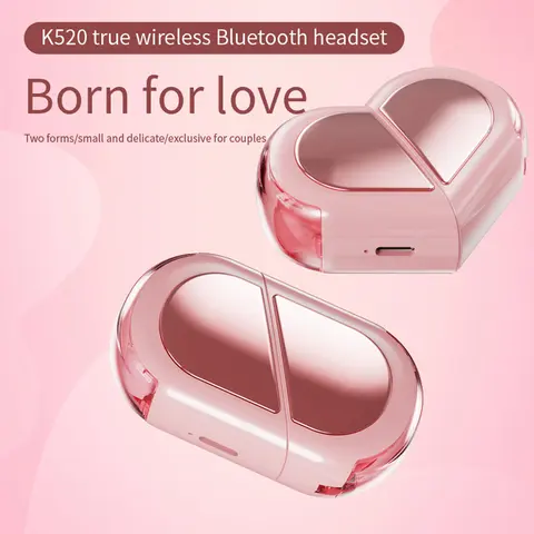 Creative Rotatable Pink Bluetooth Earphones Cute Love TWS 5.3 Wireless Headphones Heart Shaped Headsets with Mic For Girl Gift