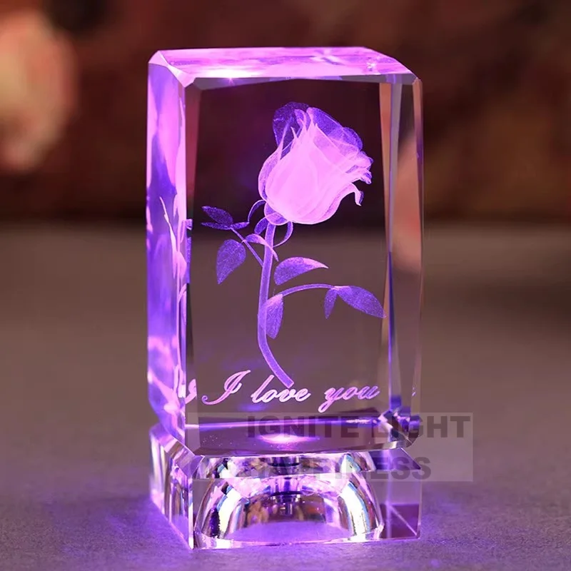 Crystal Ball 3D Rose Decoration Glow-In-The-Dark Bar Light Birthday Gift Girl Custom Creative Carved Christmas Ambiance Light