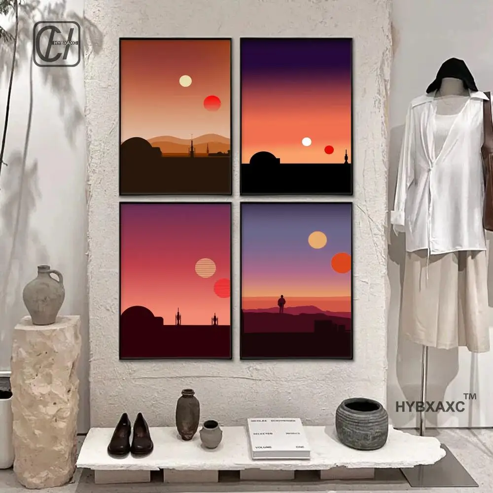 Minimalist Space Wars Art Prints Tatooine Hoth Endor Posters Fans Gift Space Wars Canvas Painting Boys Room Wall Pictures Decor