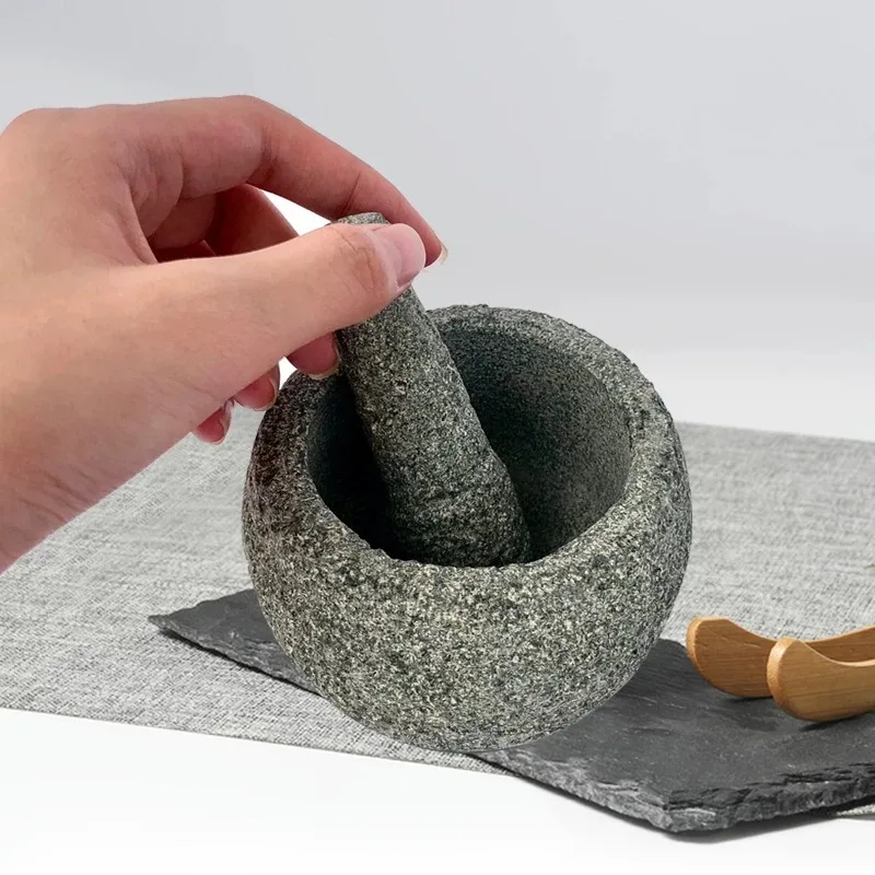 Natural Bluestone Mortar Garlic Tamper Household Tamper Medicine Jar Garlic Puree Tea Dip Grinder Retro Tea Art Ornament