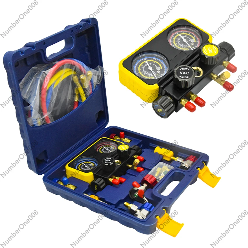 

1 Set 4 Way A/C Manifold Gauge Set Fits R134A R410A R32 R22 Refrigerants Air Conditioning Fluoride Tools set with Hose
