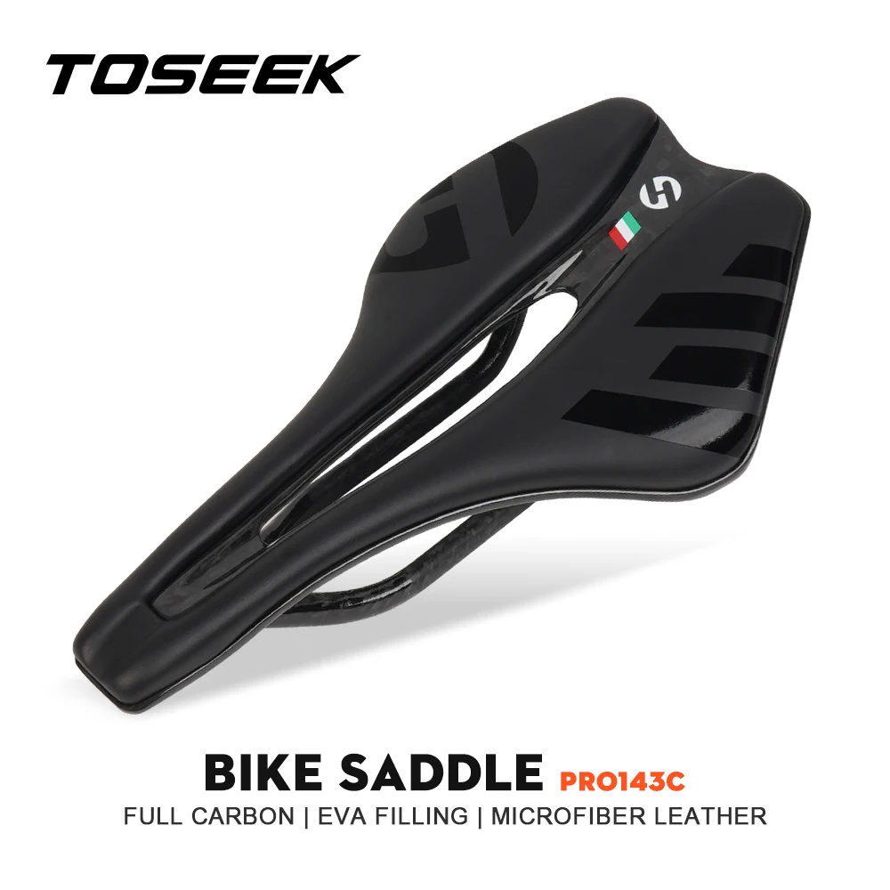 

TOSEEK Full Carbon Saddle MTB/Road Bike Saddles Super Light Leather Cushions 143MM 126g Carbon Rails Bicycle Cycling Seat Parts