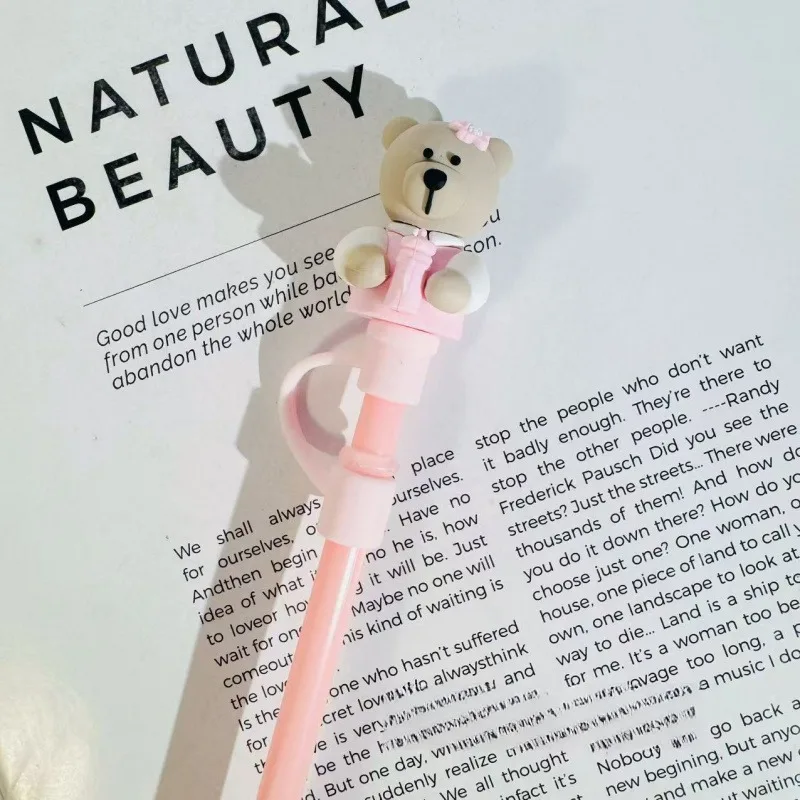 لطيف الوردي الدب سيليكون غطاء تغليف من القش مناسبة ل Starbucks 7-8 مللي متر القش مقاومة للحرارة الغبار القش التوصيل كأس الملحقات #6