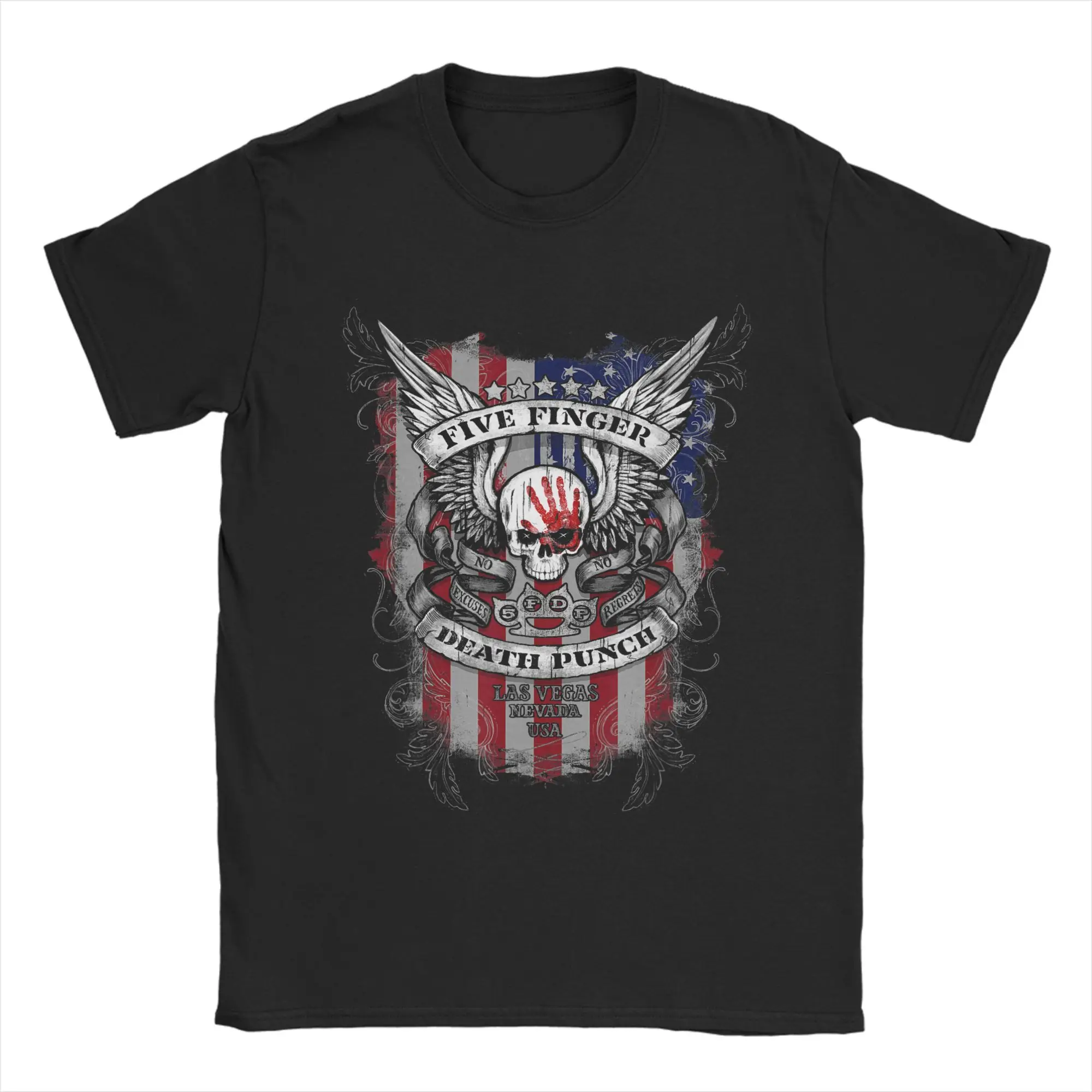 5FDP No Regrets Stars Stripes American Flag T Shirt Summer Pure Cotton T Shirts For Men's Design Tshirt Short-Sleeved Tees