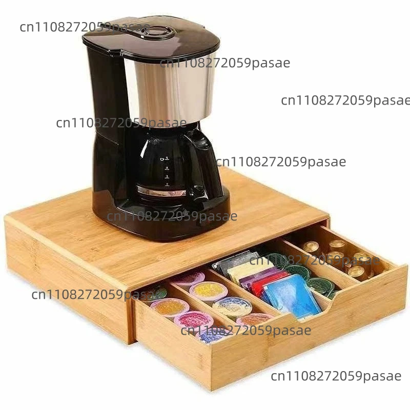 Bamboo Drawer Storage Box, Household Coffee Tea Capsule Storage Box, Tea Room Multi-Grid Coffee Storage Stand
