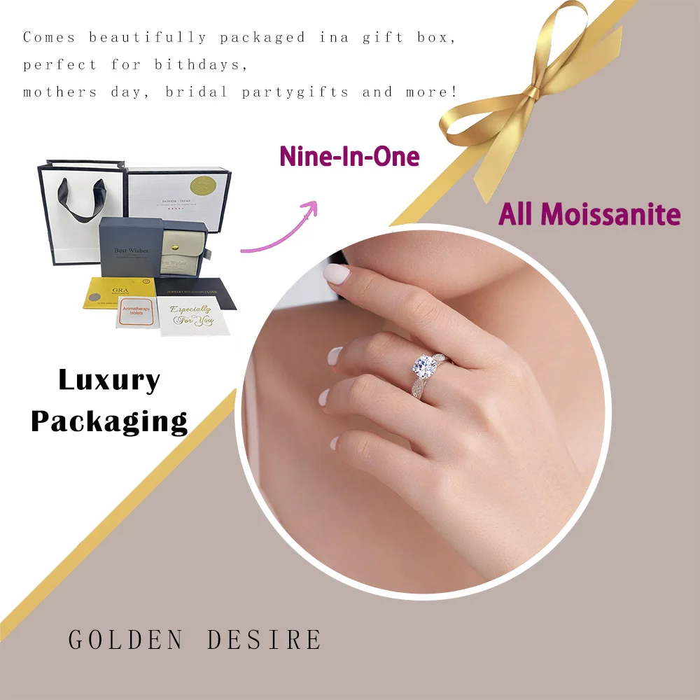 خاتم مويسانيتي 2.2 قيراط 925 فضة استرليني 18 قيراط مطلي بالذهب تمهيد لهجة فاخرة متألقة هدية خطوبة #3