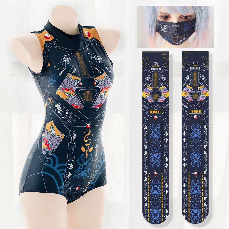 

Anime Game Cyber Machinery Women Cosplay Costume Little Zombie Sleeveless Mecha Print Personality Jumpsuits Halloween Swimsuit