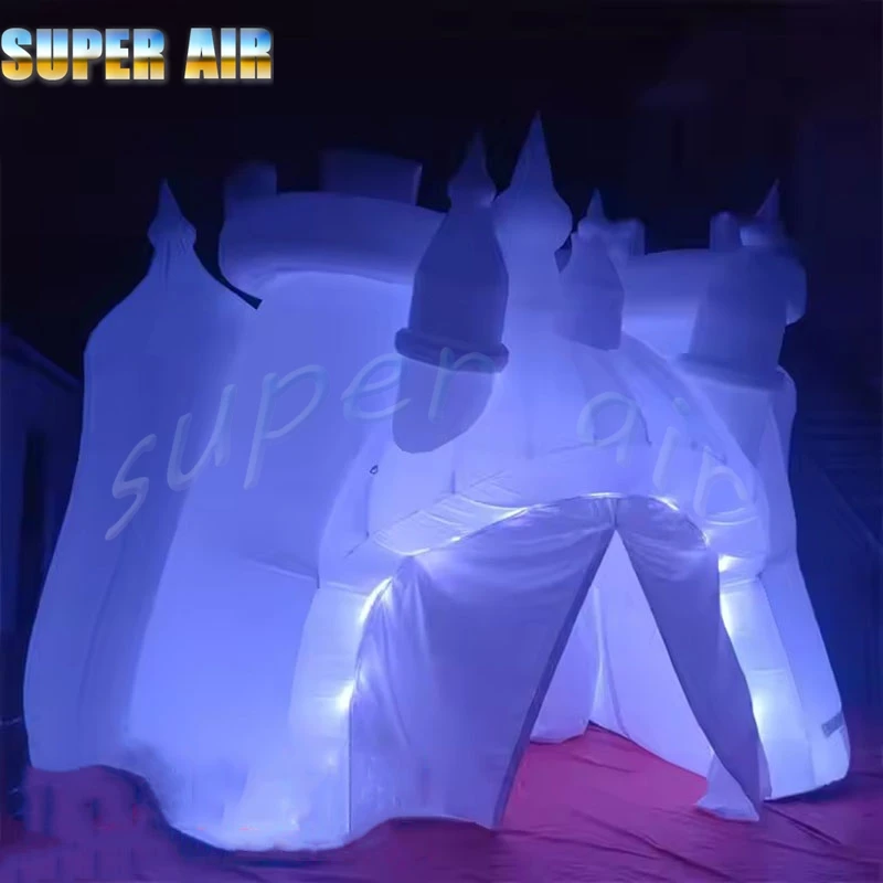 ผ้าอ็อกซ์ฟอร์ดคุณภาพสูงที่กําหนดเองสีขาวซุ้มปราสาทพองขนาดใหญ่พร้อมแสงสีสันสดใสสําหรับงานแสดง