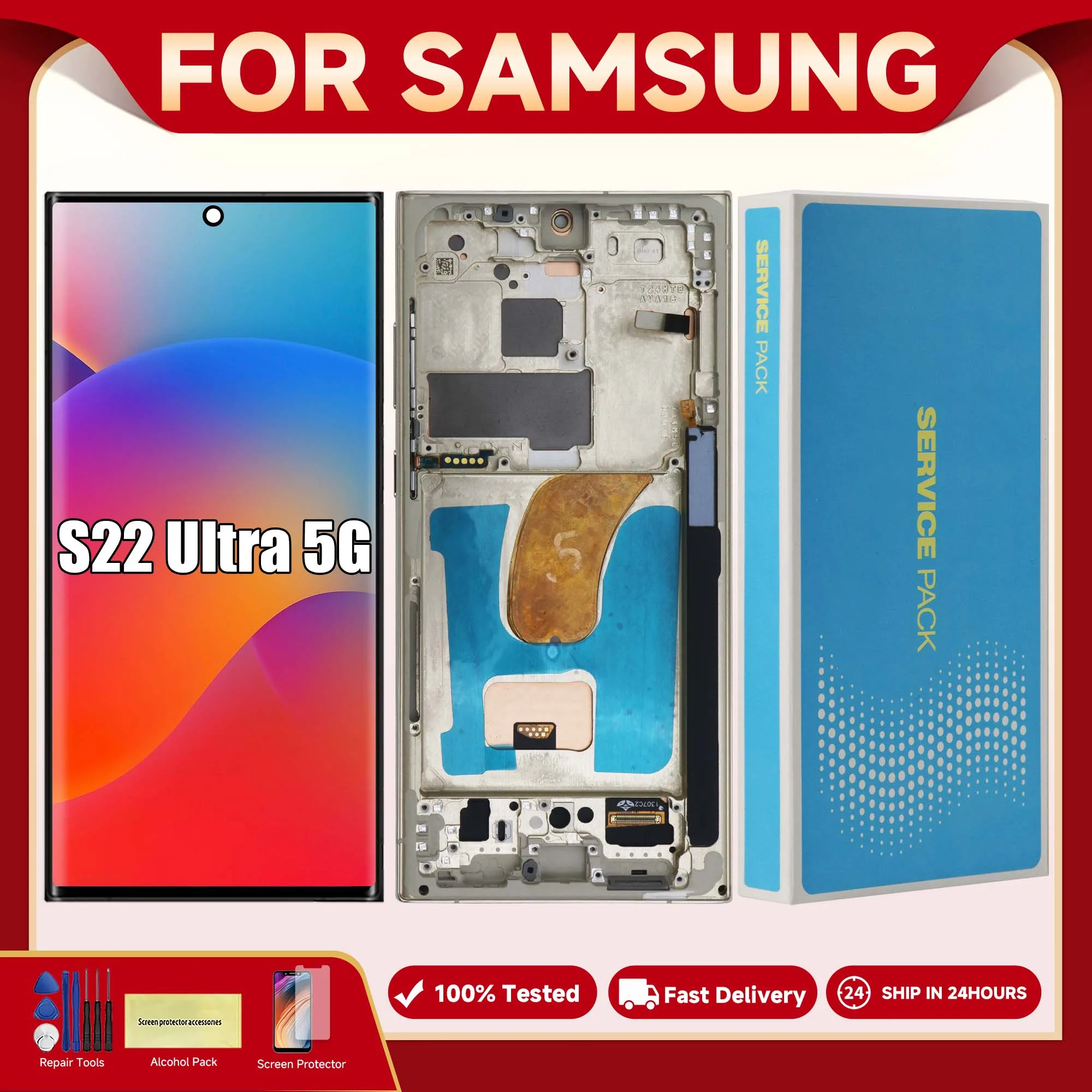 TFT Tested S22 Ultra Display Replacement For Samsung S22 Ultra 5G S908 S908B S908U S908W LCD Touch Screen Digitizer Assembly