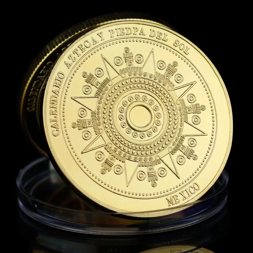 Mexico Mayan Aztec Calendar Art Prophecy Culture Gold Coins Collectibles Gold Plated Souvenir Coin