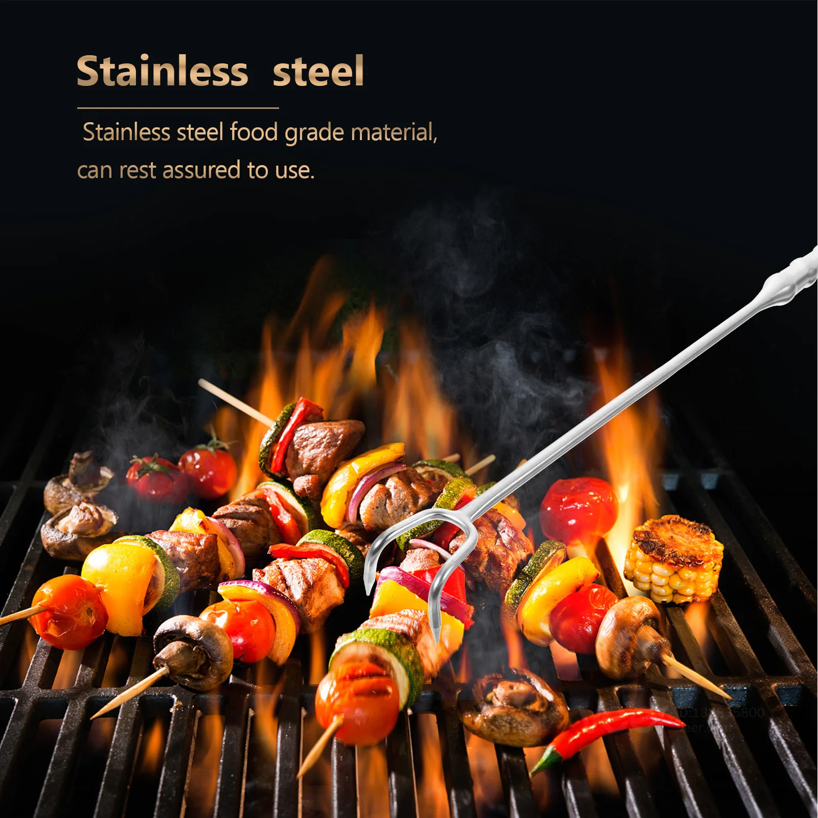 

1pc Stainless Steel Meat Hook Heavy Duty Bbq Roasting Hook For Grilling Camping Picnic Reusable Food Turner Portable Barbecue