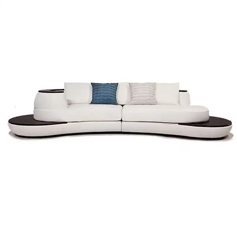 

For Hot Sale Leather Sofa Set Living Room Furniture Luxury White Arc Sectional Sofa Modern Round Couch With Coffee Table