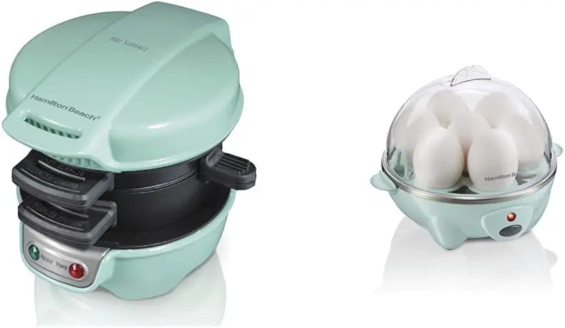

Breakfast Sandwich Maker 25482 & Electric Egg Cooker for Hard Boiled Eggs, Poacher, Omelet Maker 25504