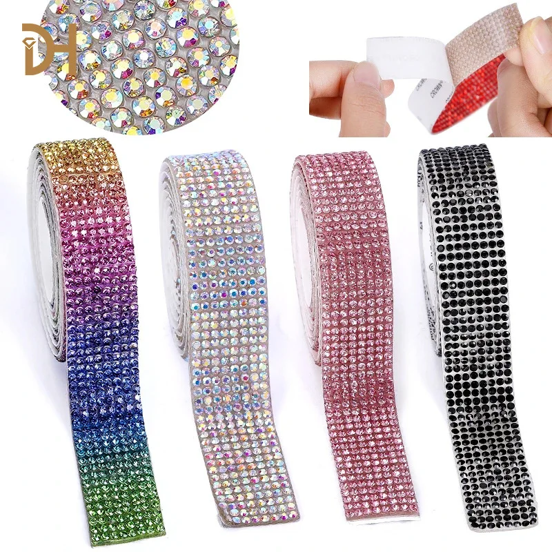 1 Yard selbstklebende Strass-Aufkleber, Kristall-Diamant-Band, DIY-Strassband für Kleidung, Schuhe, Autotelefon, Heimdekoration – Detail 2