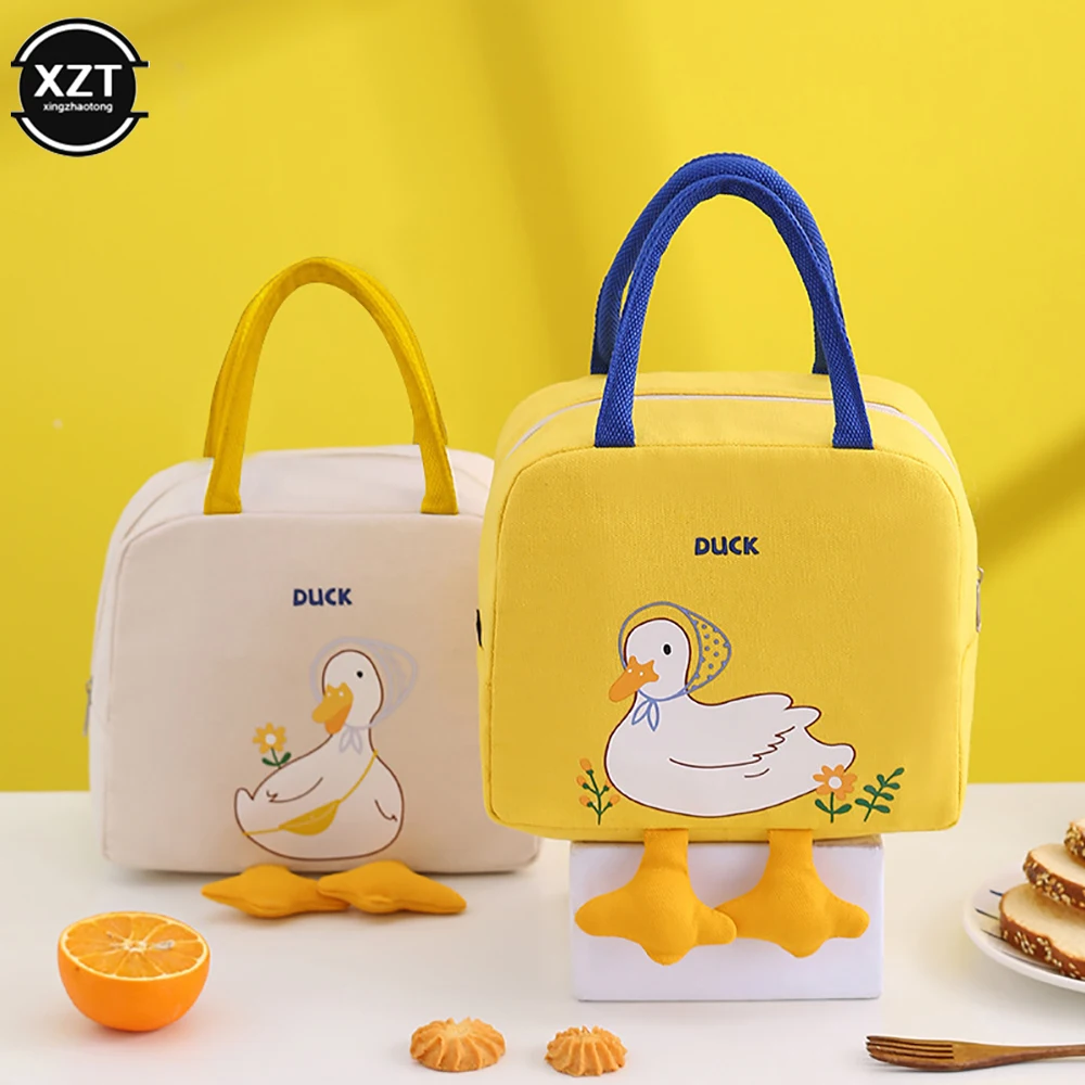 Portable Cute Duck Insulation Lunch Bag Cartoon Fresh Meal Bags Lunch Bag Portable Picnic Handbag Storage Canvas Lunch Box Bags