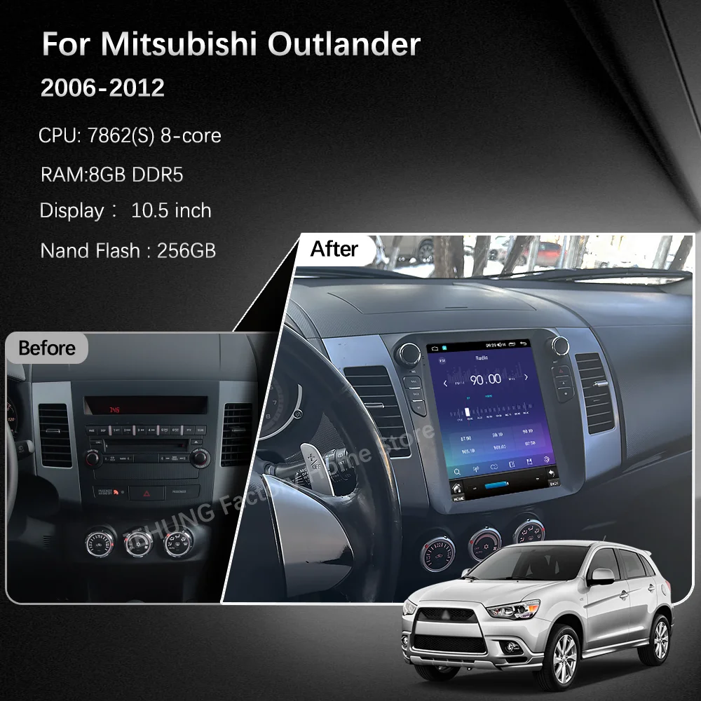 JEHUNG For Mitsubishi Outlander 2006-2012 Android 12 CarPlay Intelligent Multimedia Video Player GPS Radio 5G Navigation 256GB