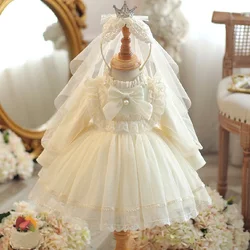 Nuovo 0-8 anni festa di nozze Lolita Girl Princess Dress Spring Bow Tulle Fluffy Baby Girl One Year Party Evening Dress