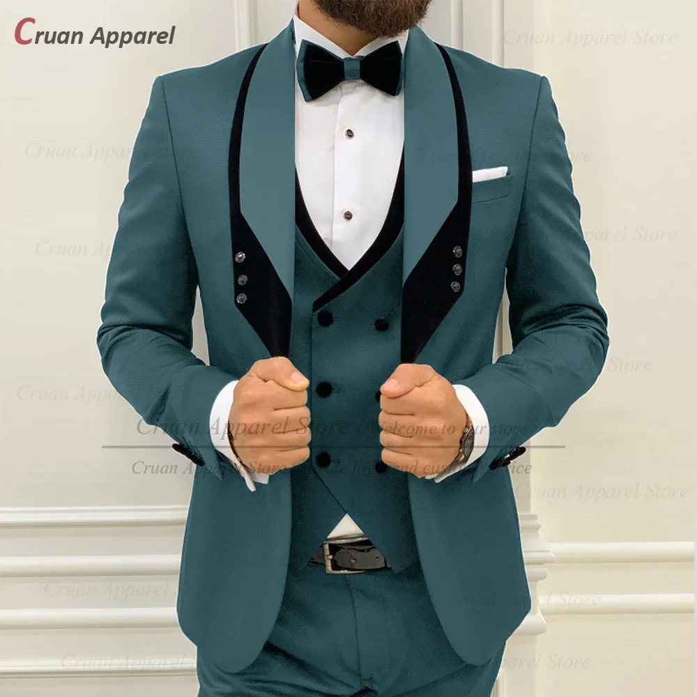 Navy Blue Suits for Men Slim Fit Luxury Wedding Tuxedos Fashion Mens Blazer Vest Pants 3 Pieces Tailor-made Homecoming Jackets